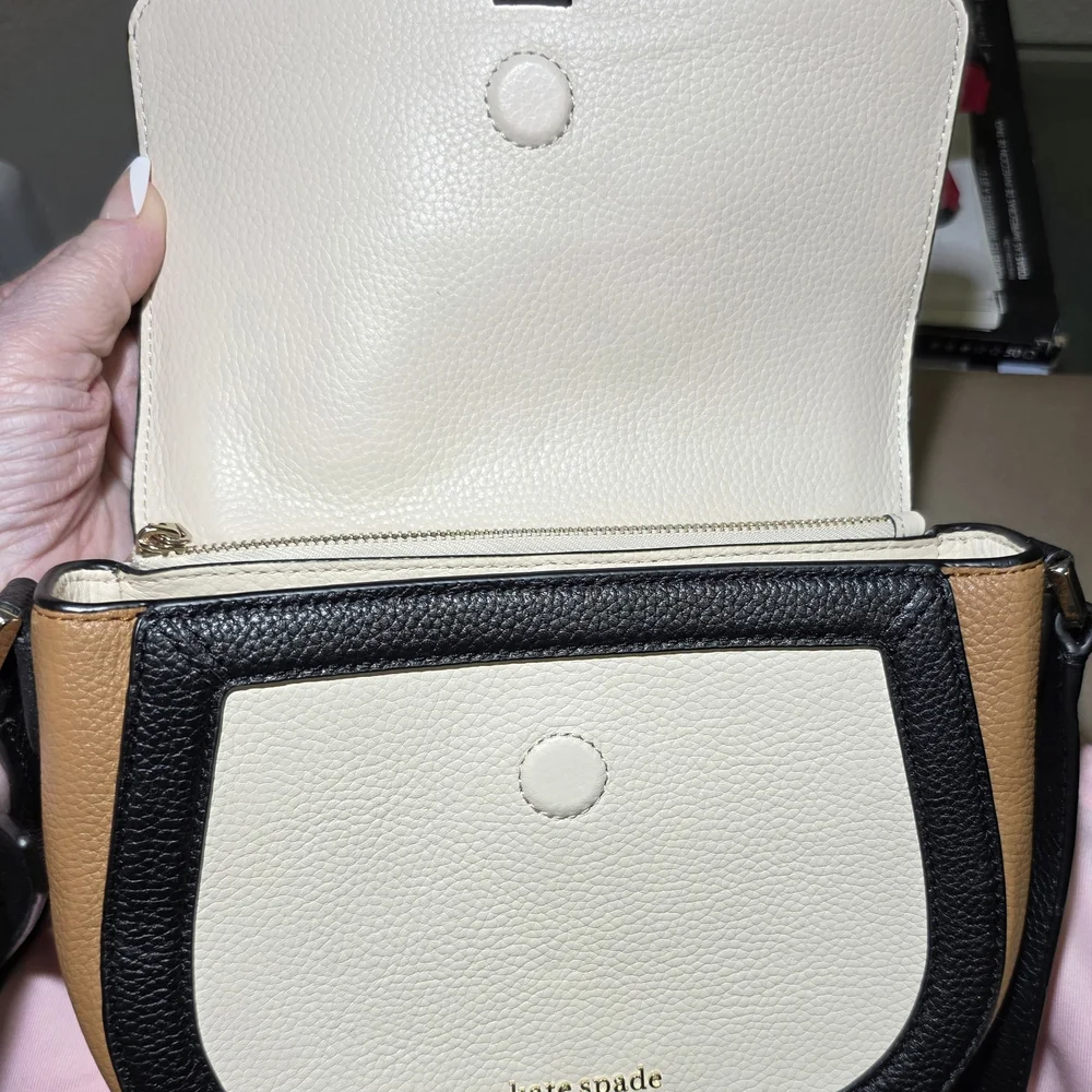 Kate Spade Knott Colorblock Pebbled Medium Leather Saddle Bag--Milk Glass Multi - Picture 8 of 13
